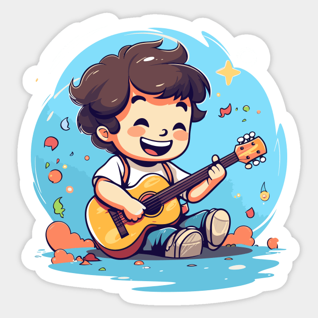 happy kid playing a guitar v6 Sticker by H2Ovib3s